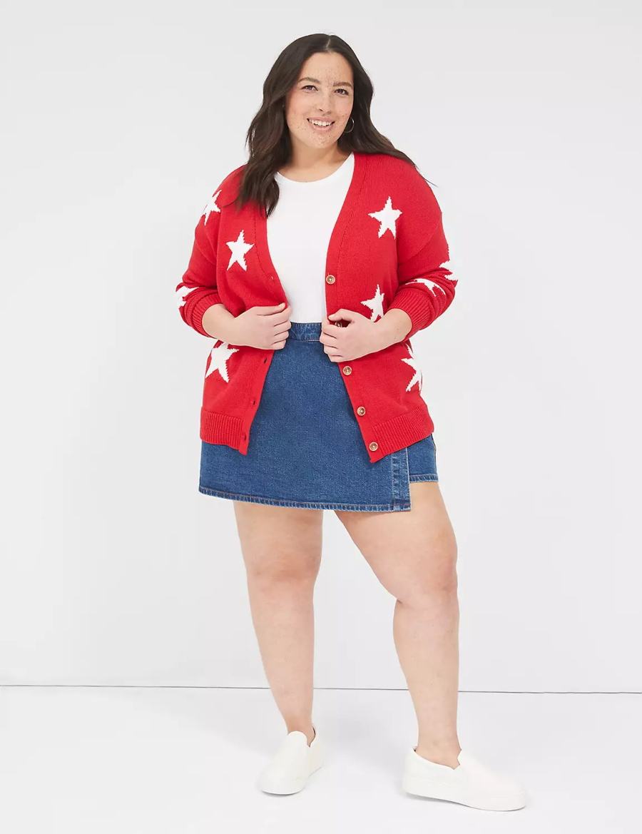 Lane Bryant Button-Front Star Women Cardigan Red | GRW2162QP