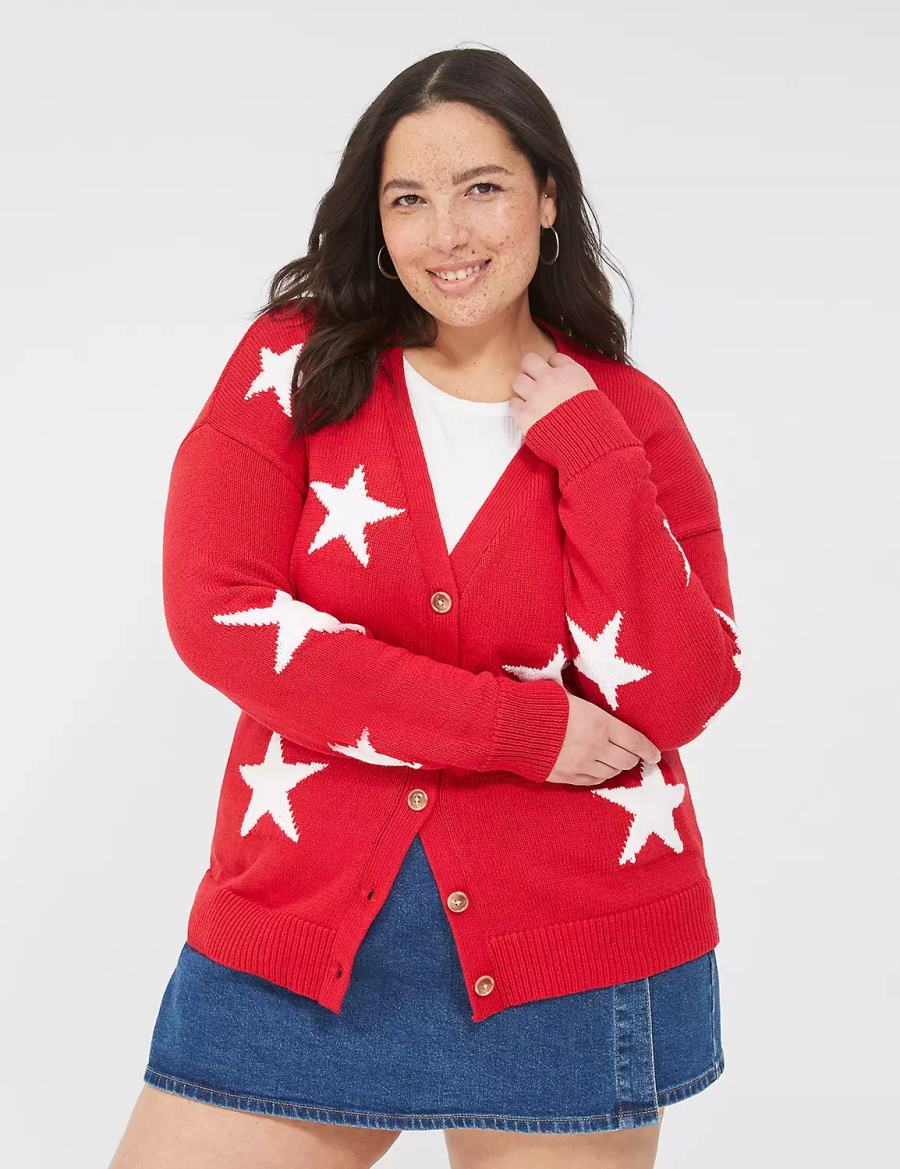 Lane Bryant Button-Front Star Women Cardigan Red | GRW2162QP