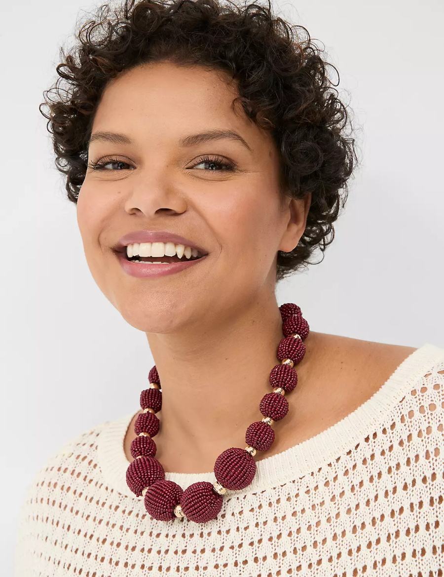 Lane Bryant Cabernet Beaded Statement Women Necklace Gold | MDO5272RE