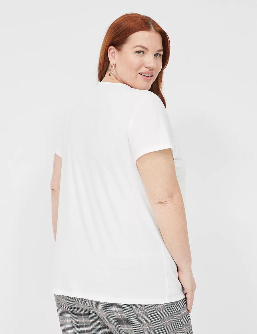 Lane Bryant Cap-Sleeve Pleat-Front Top Women T Shirts White | JTK8193WC