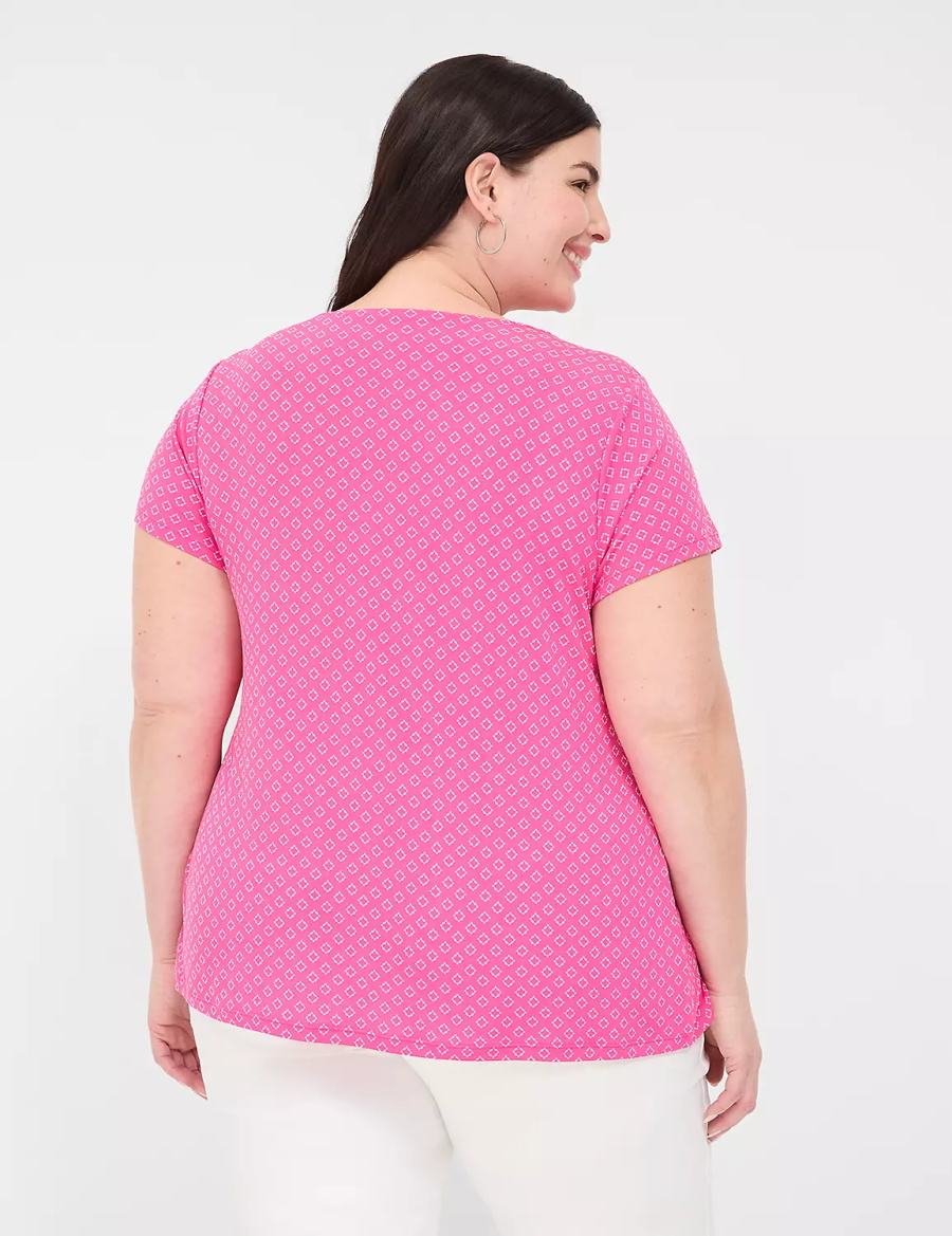 Lane Bryant Cap-Sleeve Pleat-Front Top Women T Shirts Pink | DML6183AD