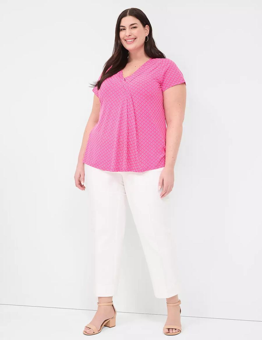 Lane Bryant Cap-Sleeve Pleat-Front Top Women T Shirts Pink | DML6183AD