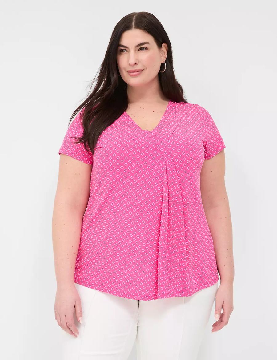 Lane Bryant Cap-Sleeve Pleat-Front Top Women T Shirts Pink | DML6183AD