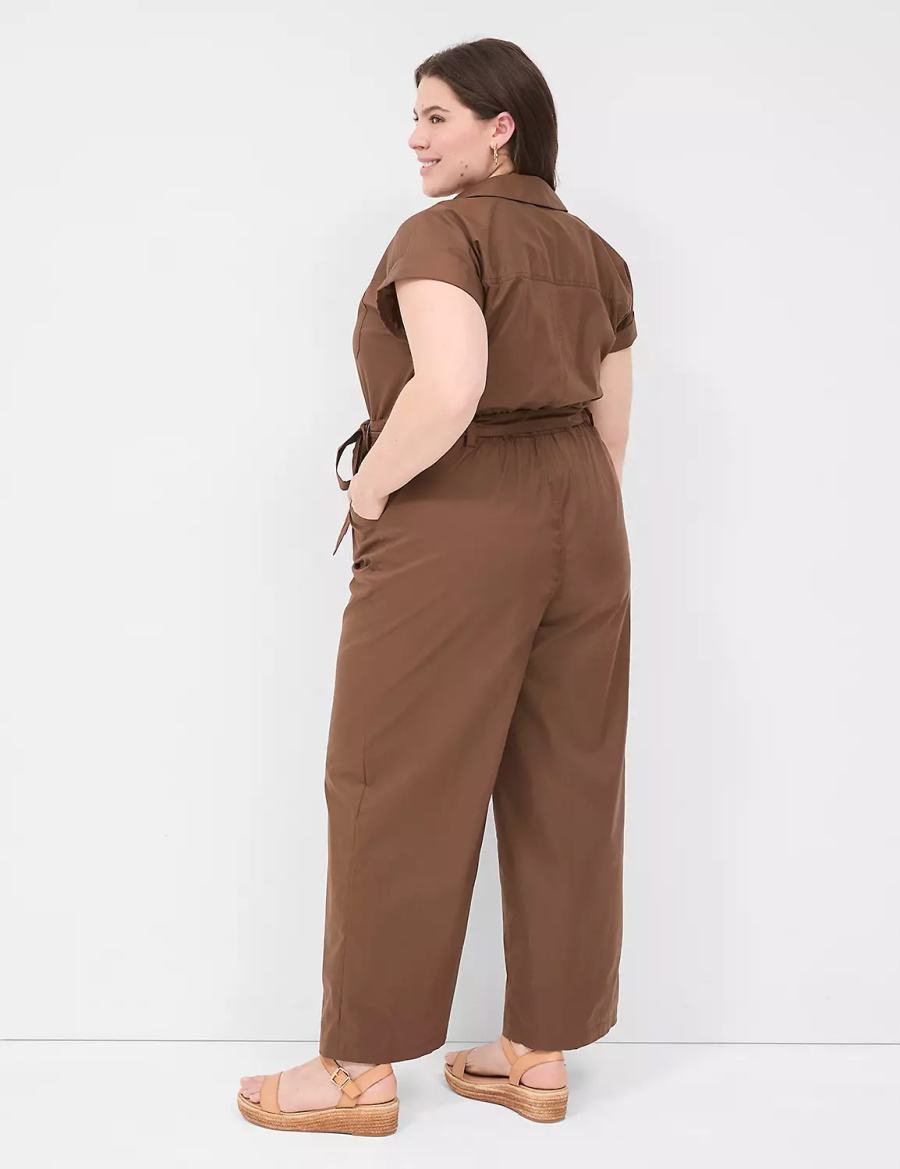 Lane Bryant Cap-Sleeve Utility Women Jumpsuit Brown | NTN3013JX