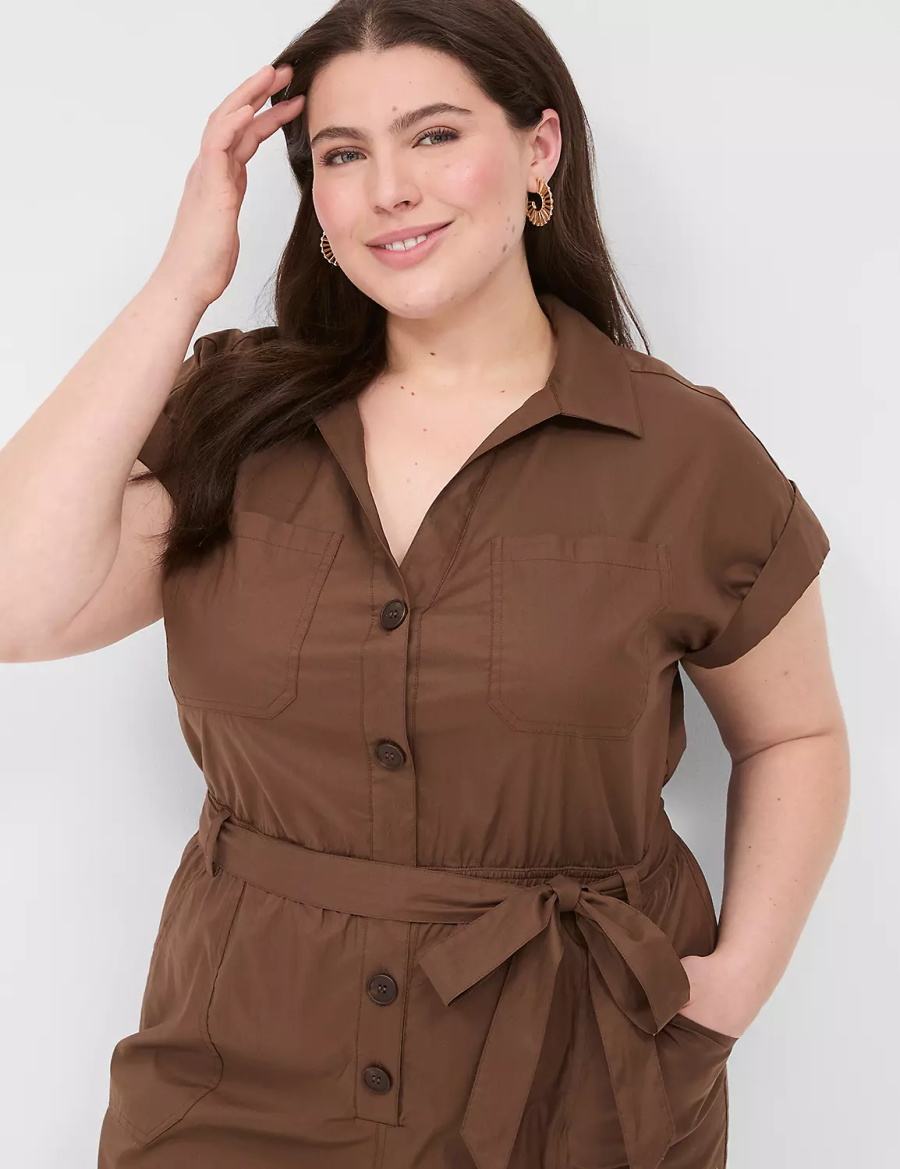 Lane Bryant Cap-Sleeve Utility Women Jumpsuit Brown | NTN3013JX