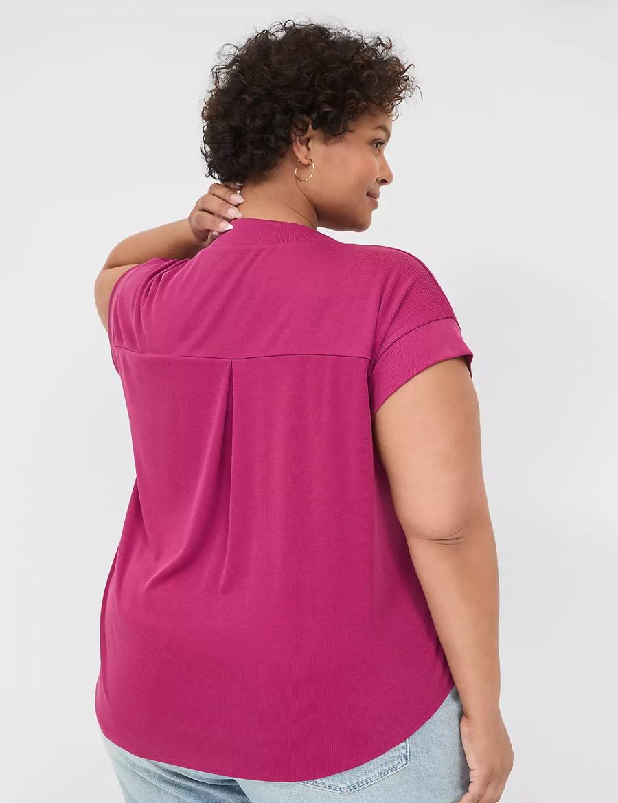 Lane Bryant Cap-Sleeve V-Neck Pleat-Front Top Women T Shirts Purple | FYB6985NA