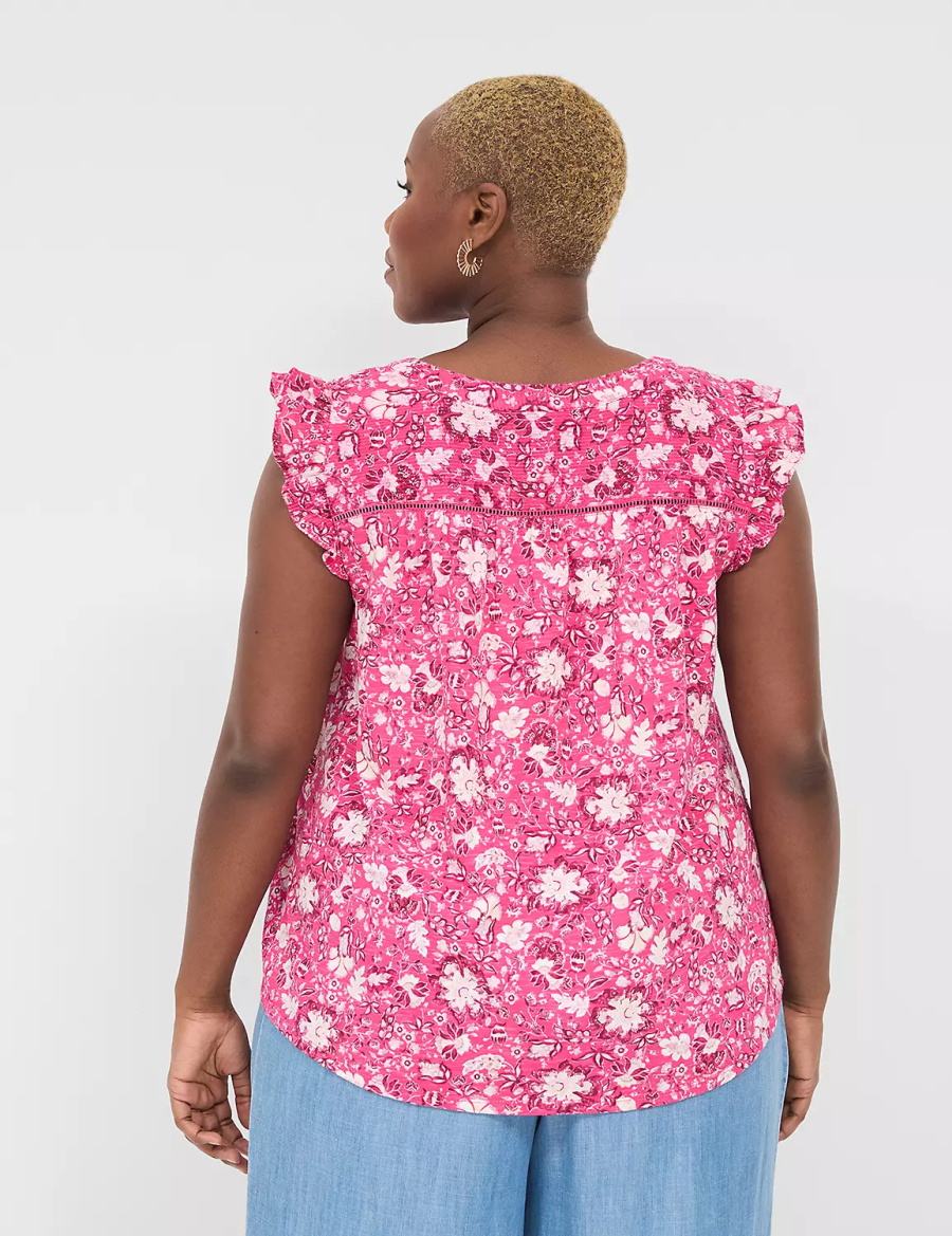 Lane Bryant Cap-Sleeve Woven & Knit Top Women T Shirts Pink | QRE751ND