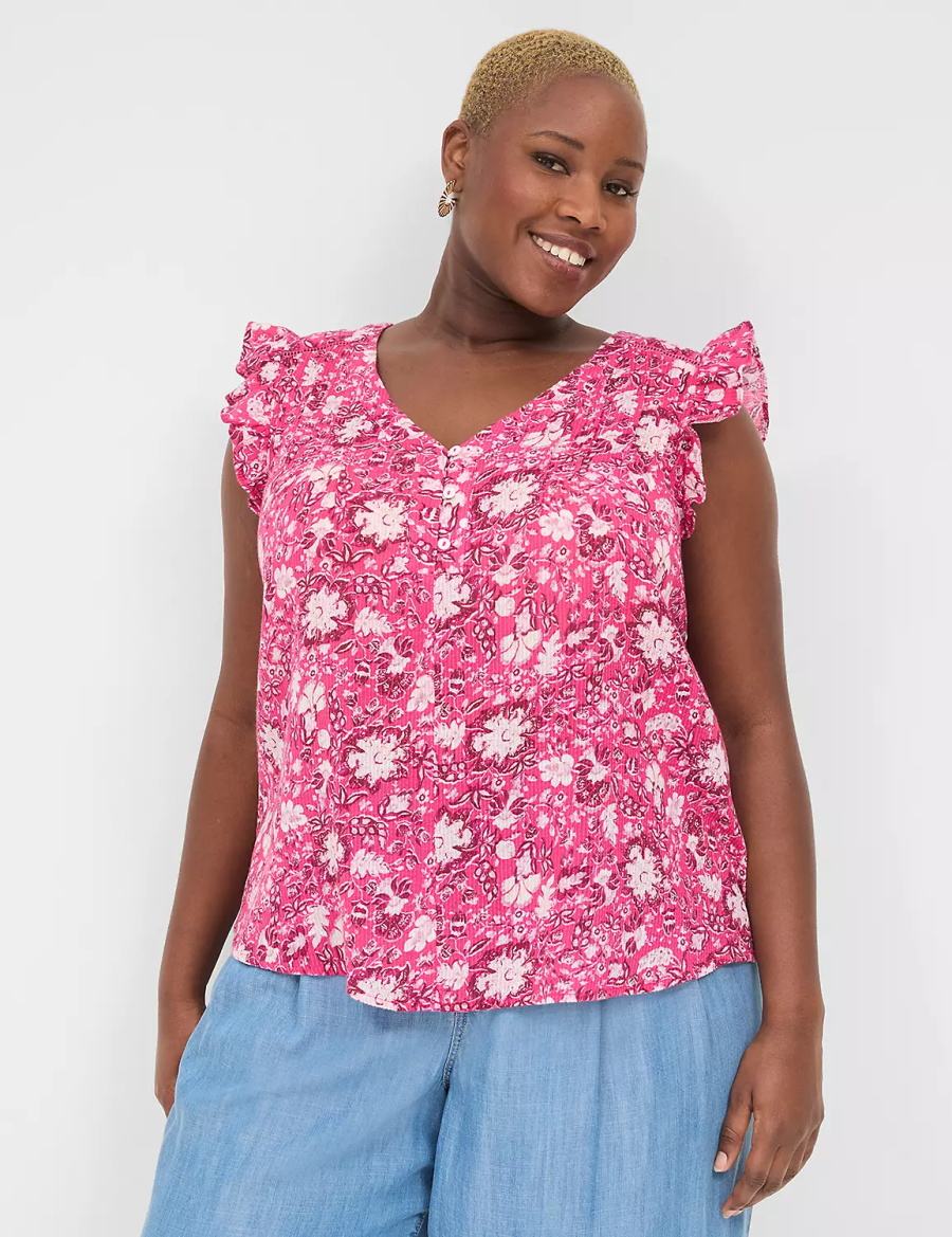 Lane Bryant Cap-Sleeve Woven & Knit Top Women T Shirts Pink | QRE751ND