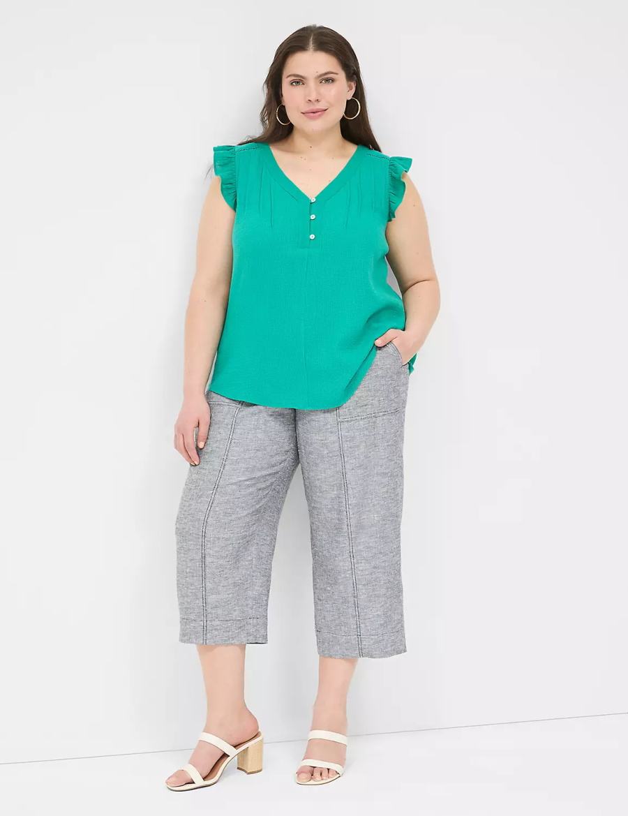 Lane Bryant Cap-Sleeve Woven & Knit Top Women T Shirts Light Turquoise | GZP4969IE