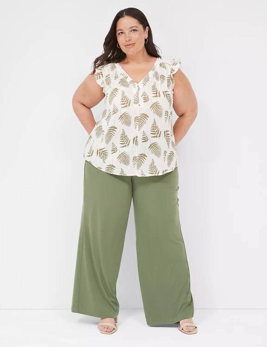 Lane Bryant Cap-Sleeve Woven & Knit Top Women T Shirts Green | EVF5716TD