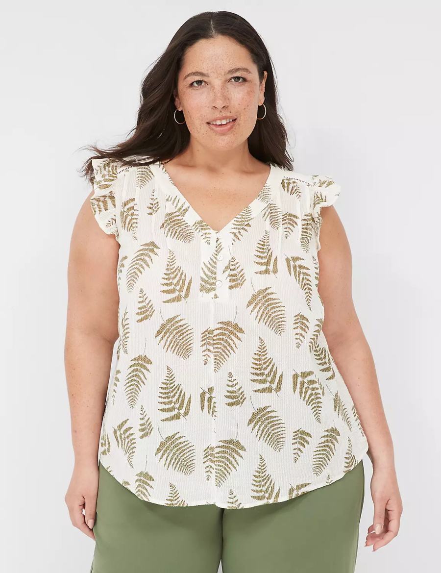 Lane Bryant Cap-Sleeve Woven & Knit Top Women T Shirts Green | EVF5716TD