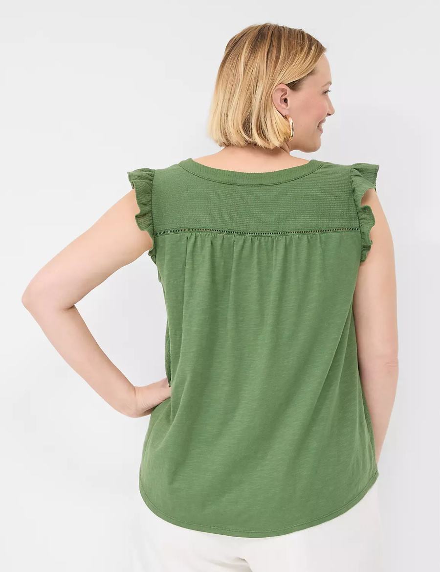 Lane Bryant Cap-Sleeve Woven & Knit Top Women T Shirts Brown Green | ZZD5516QY