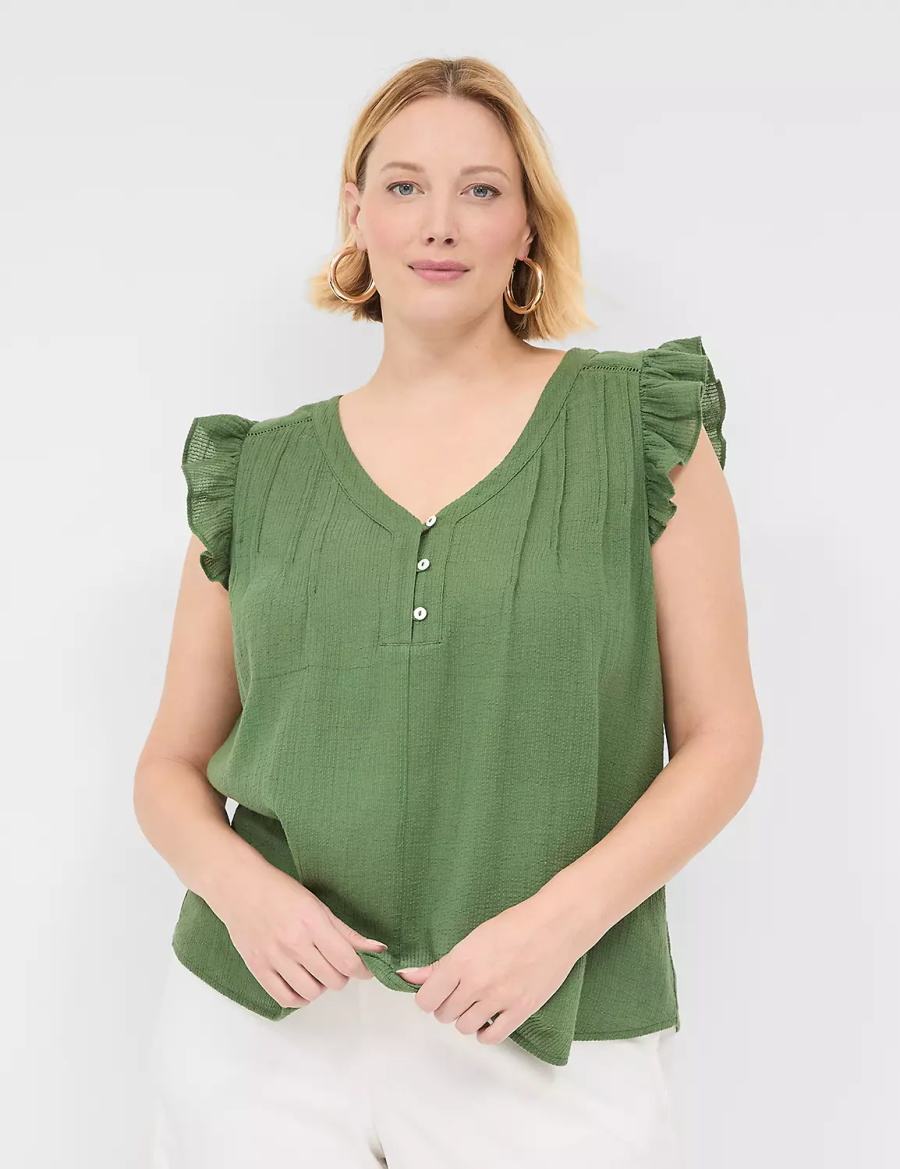 Lane Bryant Cap-Sleeve Woven & Knit Top Women T Shirts Brown Green | ZZD5516QY