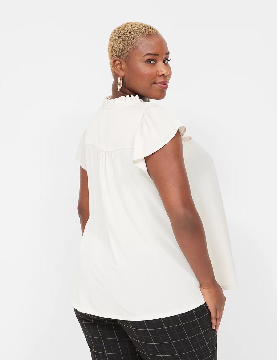 Lane Bryant Cap Flutter-Sleeve Satin & Knit Top Women T Shirts White | GNB1497ER