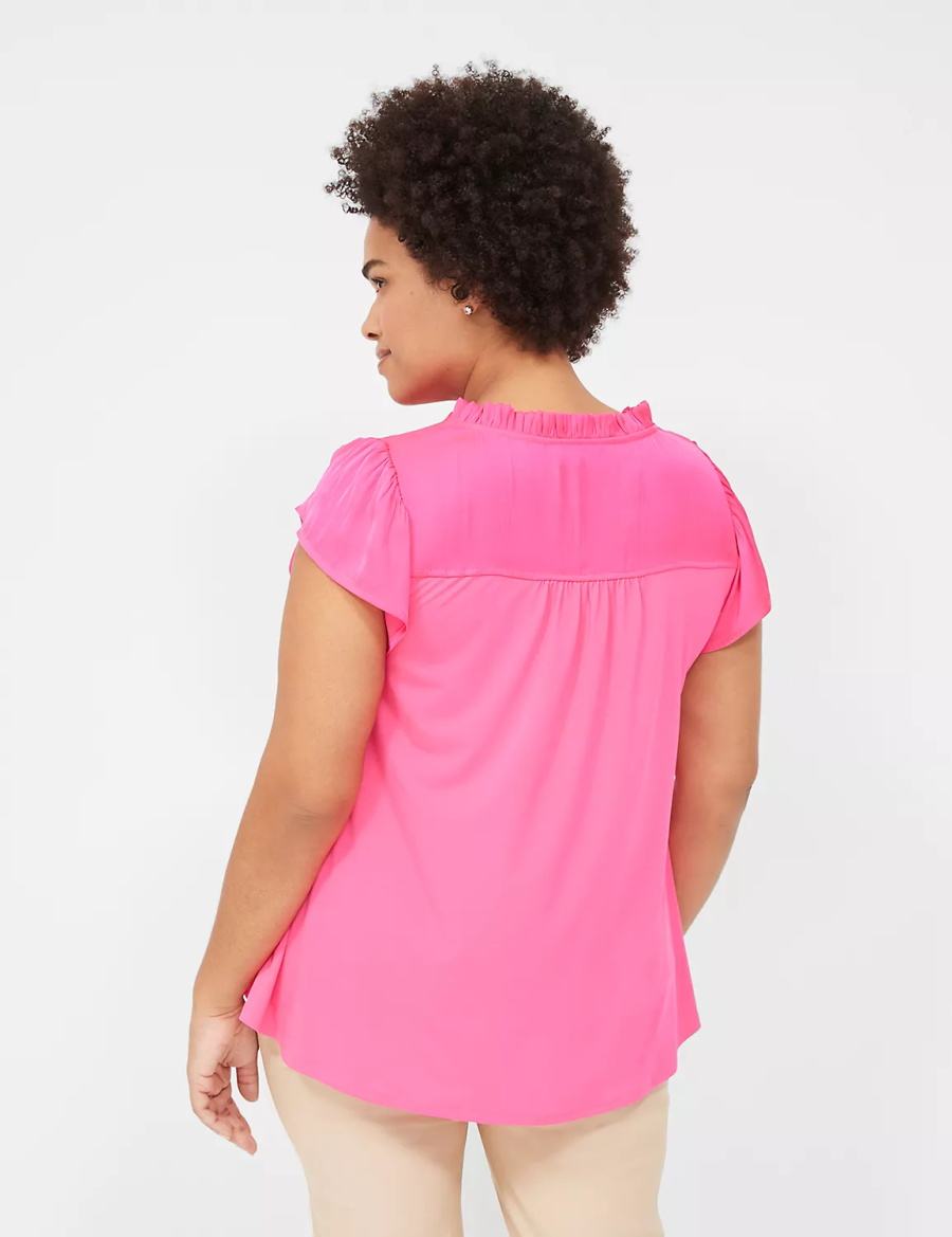 Lane Bryant Cap Flutter-Sleeve Satin & Knit Top Women T Shirts Pink | FLM7826RK