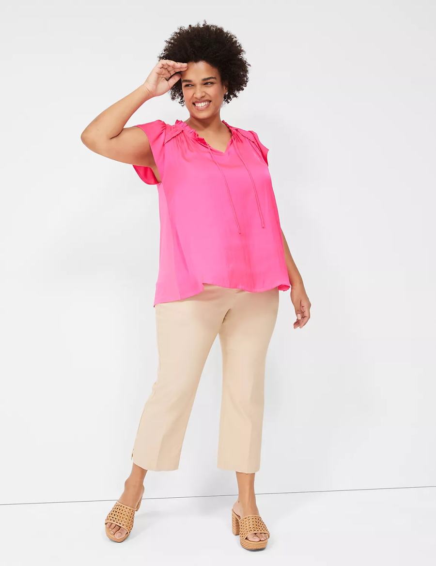 Lane Bryant Cap Flutter-Sleeve Satin & Knit Top Women T Shirts Pink | FLM7826RK