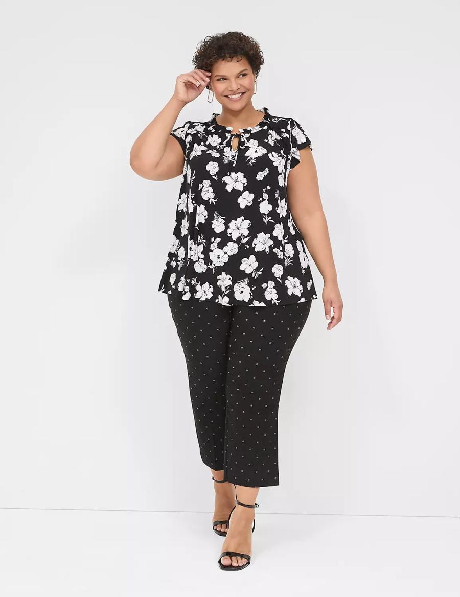 Lane Bryant Cap Flutter-Sleeve Top Women T Shirts Black White | NPJ6838SQ