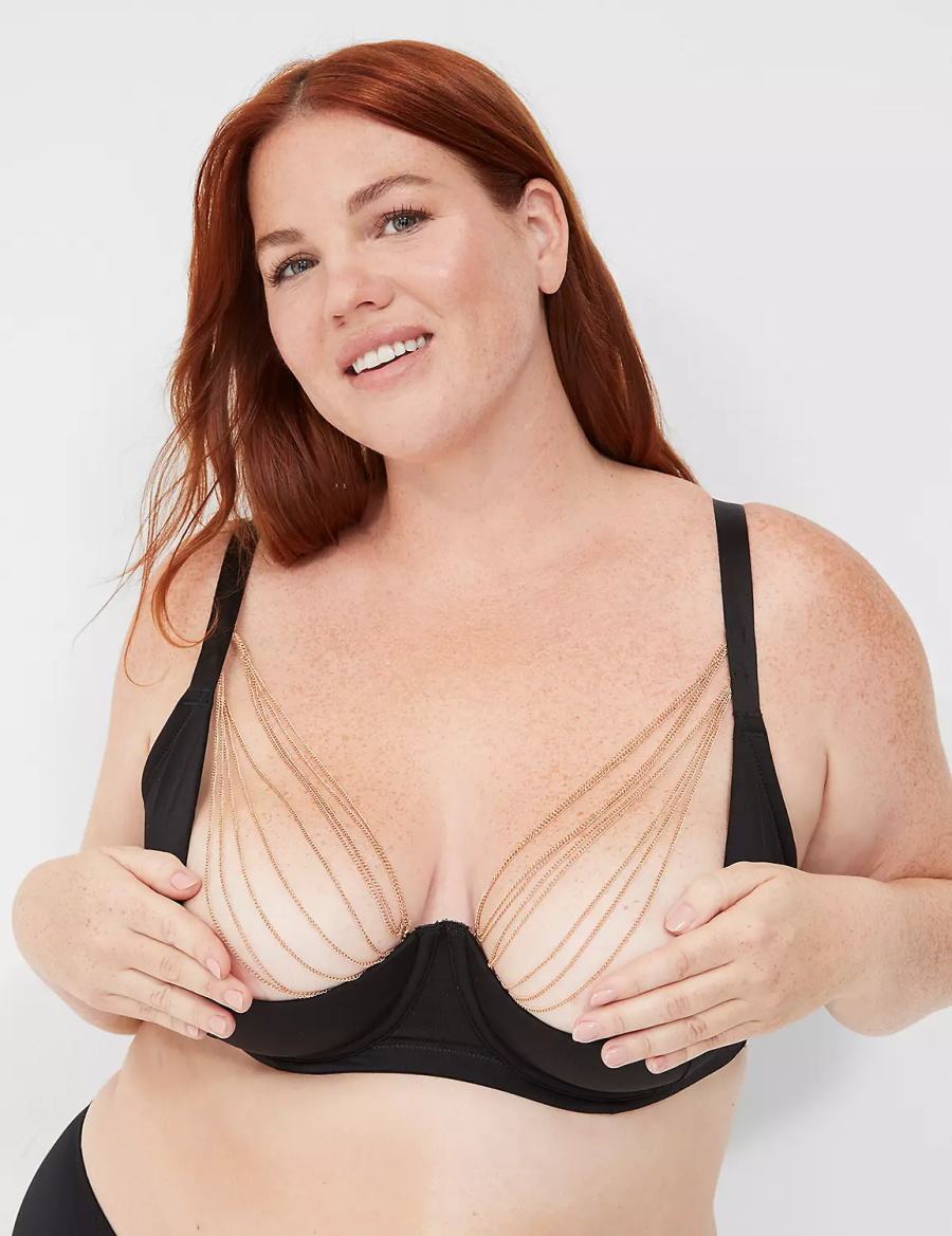 Lane Bryant Chain Quarter Cup Women Bralettes Black | CNB551HI