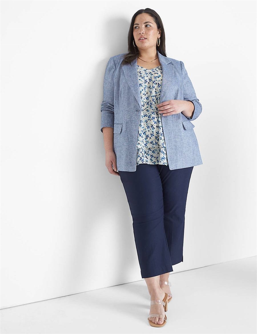 Lane Bryant Chambray Linen Long-Sleeve Women Blazers Blue Grey | WDU7659HW