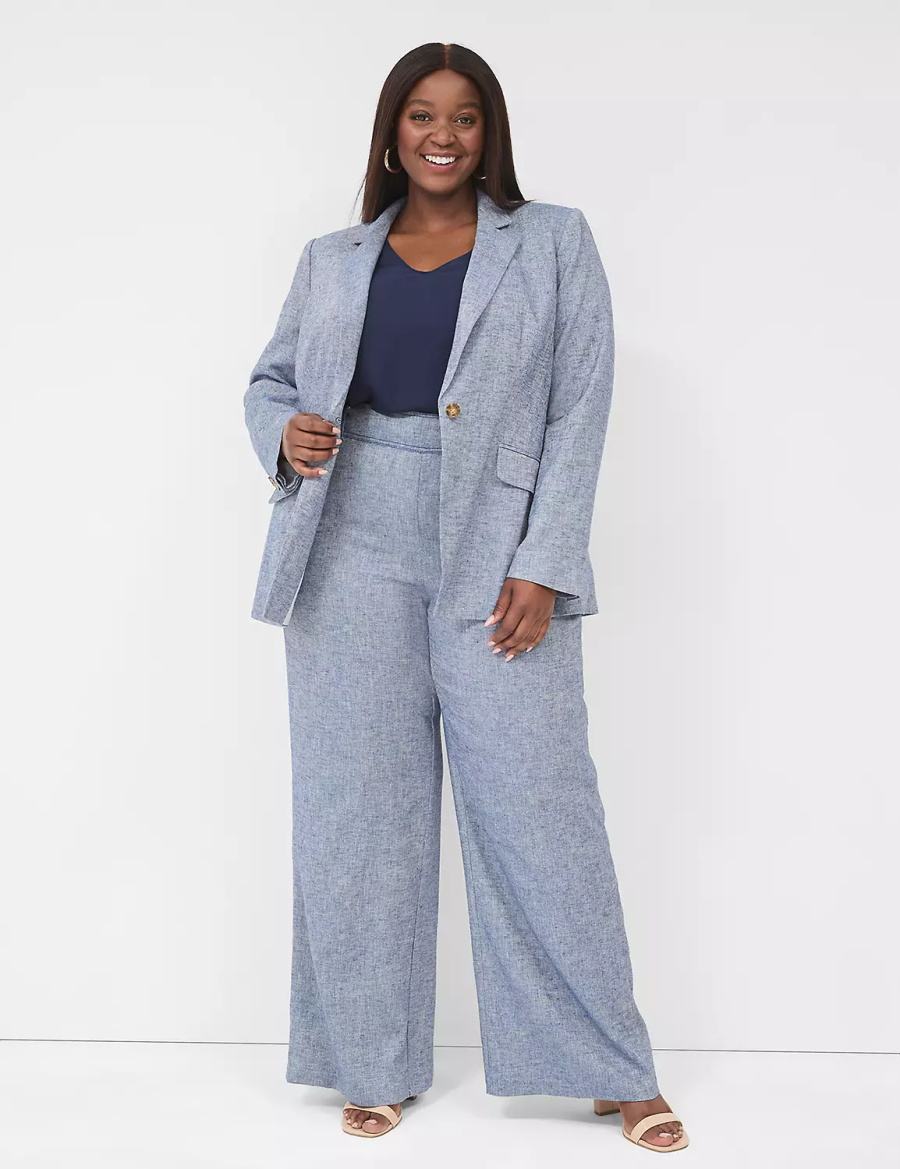 Lane Bryant Chambray Linen Long-Sleeve Women Blazers Blue Grey | WDU7659HW