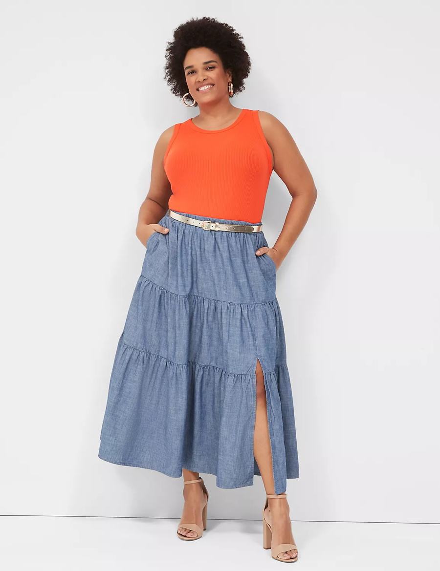 Lane Bryant Chambray Maxi Women Skirts Blue | LWA3068GS