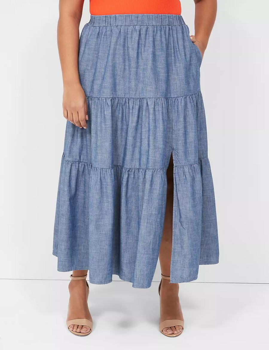 Lane Bryant Chambray Maxi Women Skirts Blue | LWA3068GS