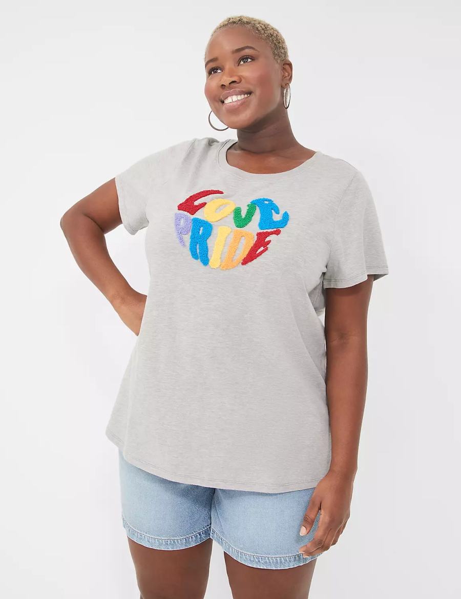 Lane Bryant Chenille Love Pride Graphic Tee Women T Shirts Light Grey | XAU8387QQ