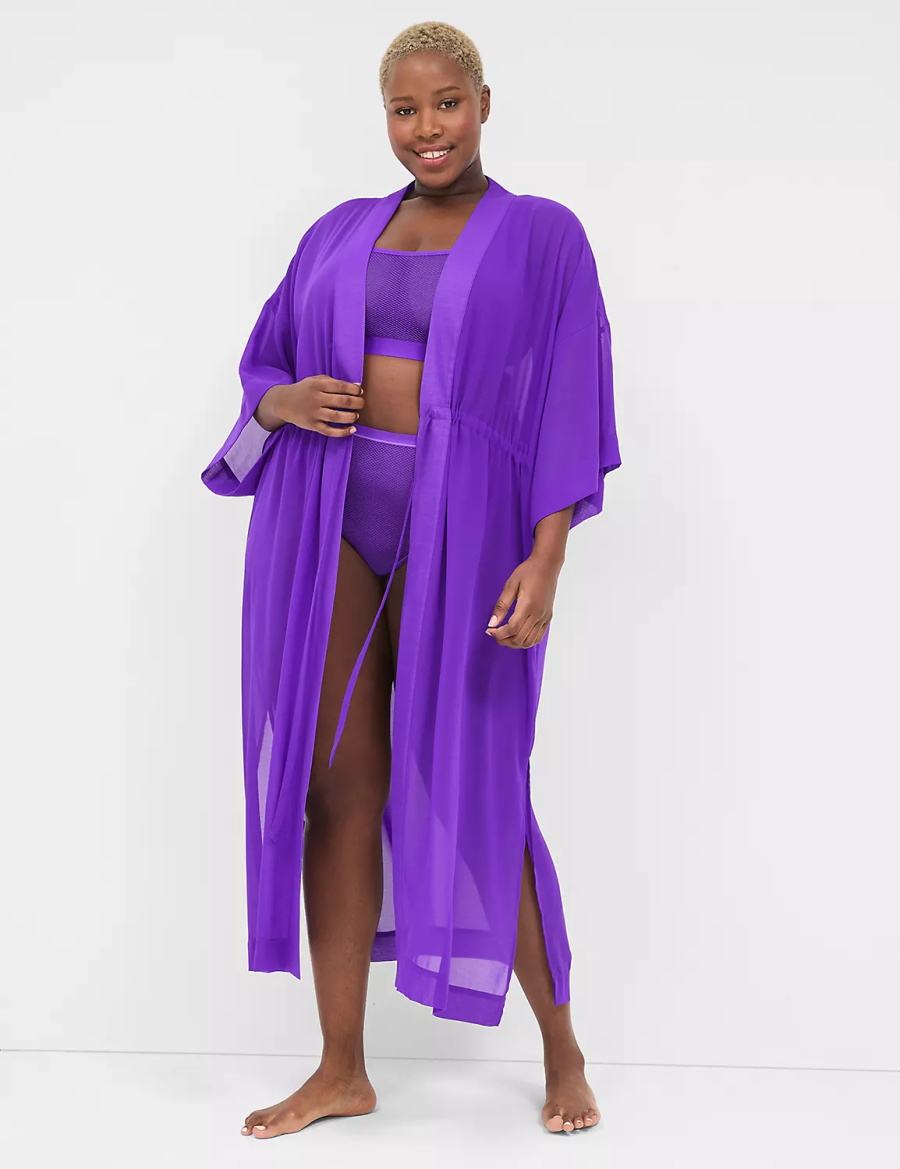 Lane Bryant Chiffon Duster Women Robe Purple | SEL8929EK