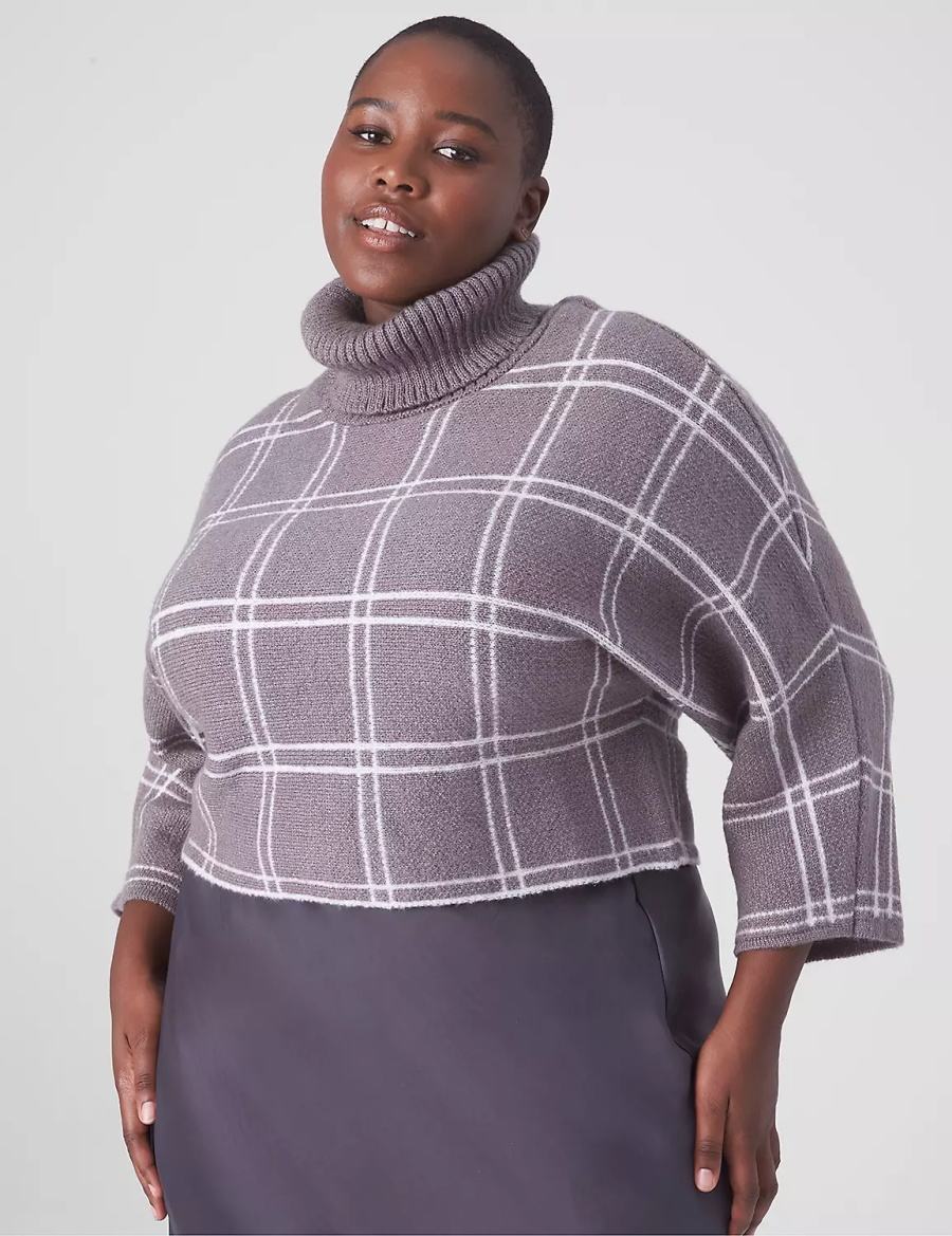 Lane Bryant Classic 3/4-Sleeve Mock-Neck Jacquard Crop Women Sweaters Grey | XJB8049BO