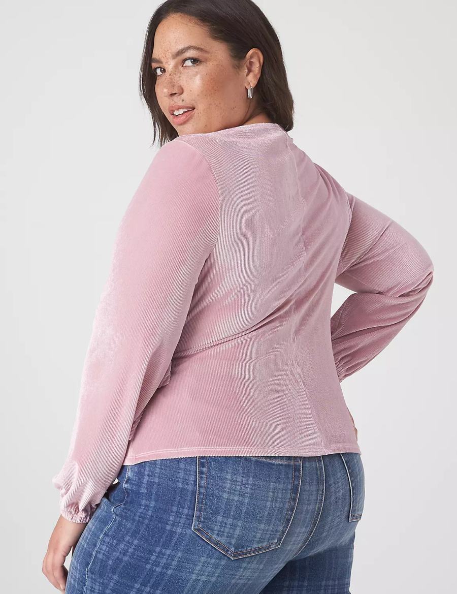 Lane Bryant Classic Blouson-Sleeve Surplice Tie Velour Top Women T Shirts Purple | JMR5817IO