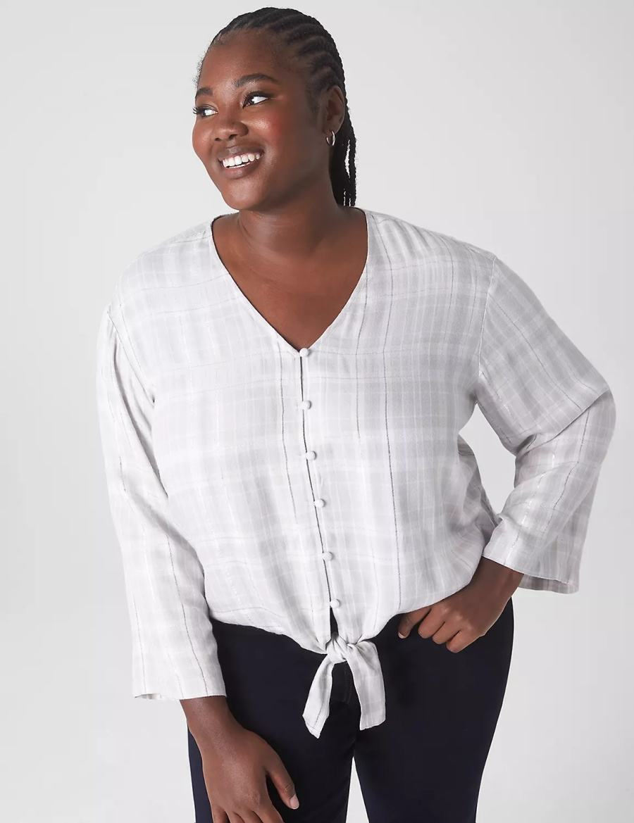 Lane Bryant Classic Button-Down Tie-Hem Top Women Shirts White | MLY3560VN