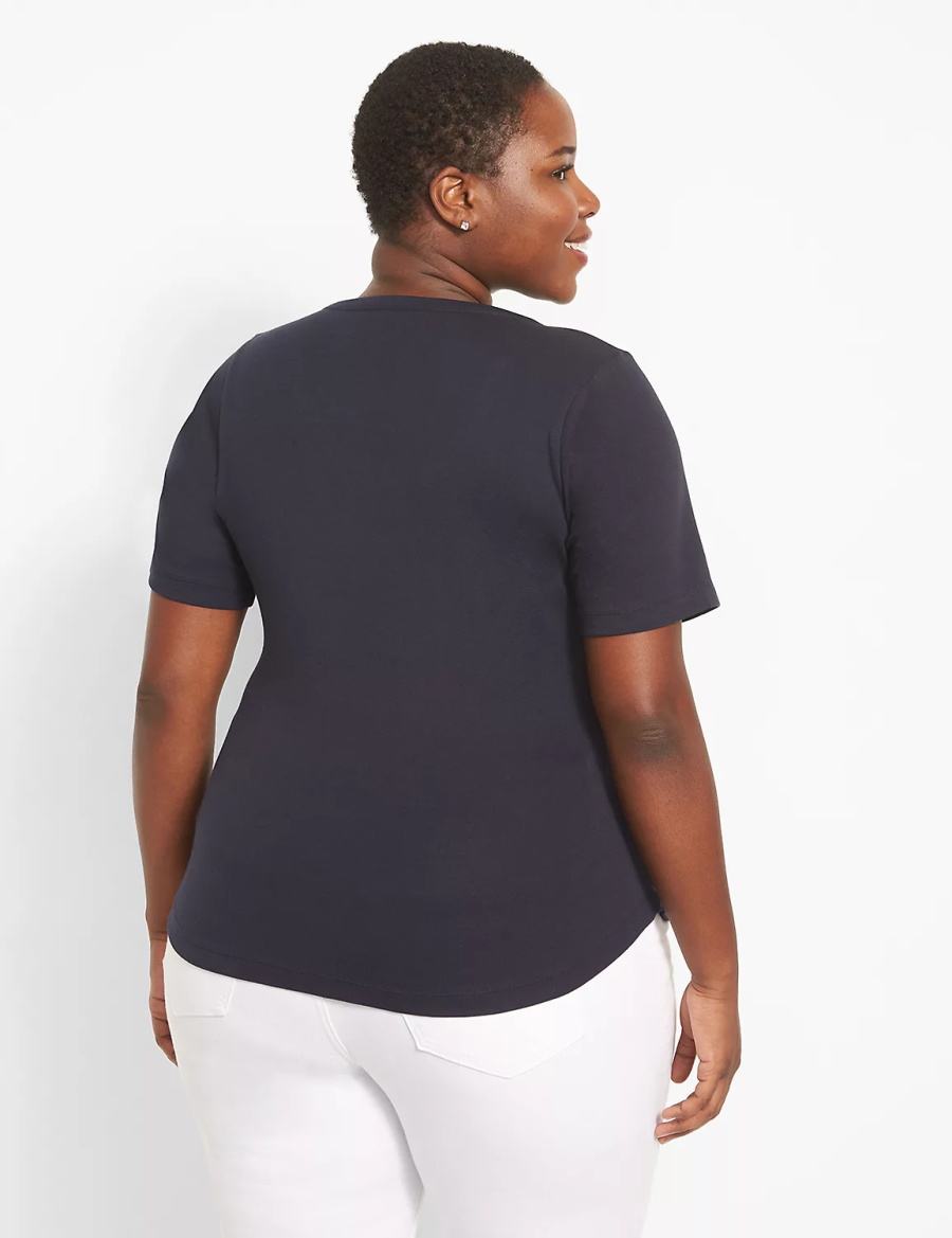 Lane Bryant Classic Perfect Sleeve Scoop-Neck Tee Women T Shirts Blue | FZU8448HX