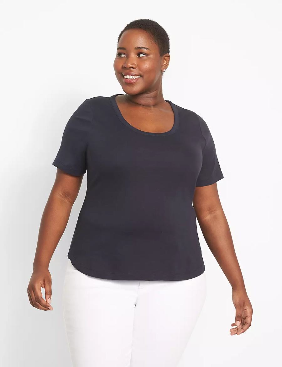 Lane Bryant Classic Perfect Sleeve Scoop-Neck Tee Women T Shirts Blue | FZU8448HX