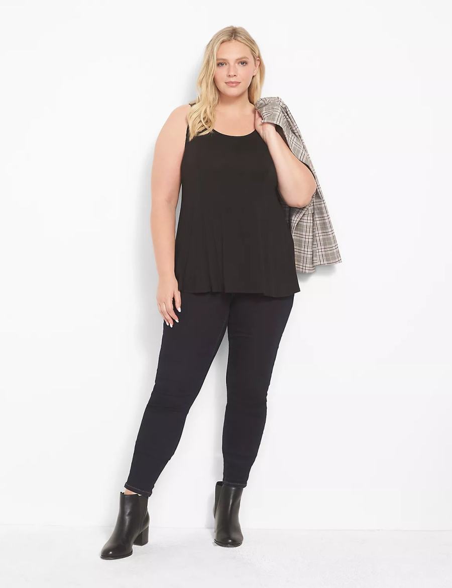 Lane Bryant Classic Scoop-Neck Fit & Flare Women Tank Top Black | PMD1518TF