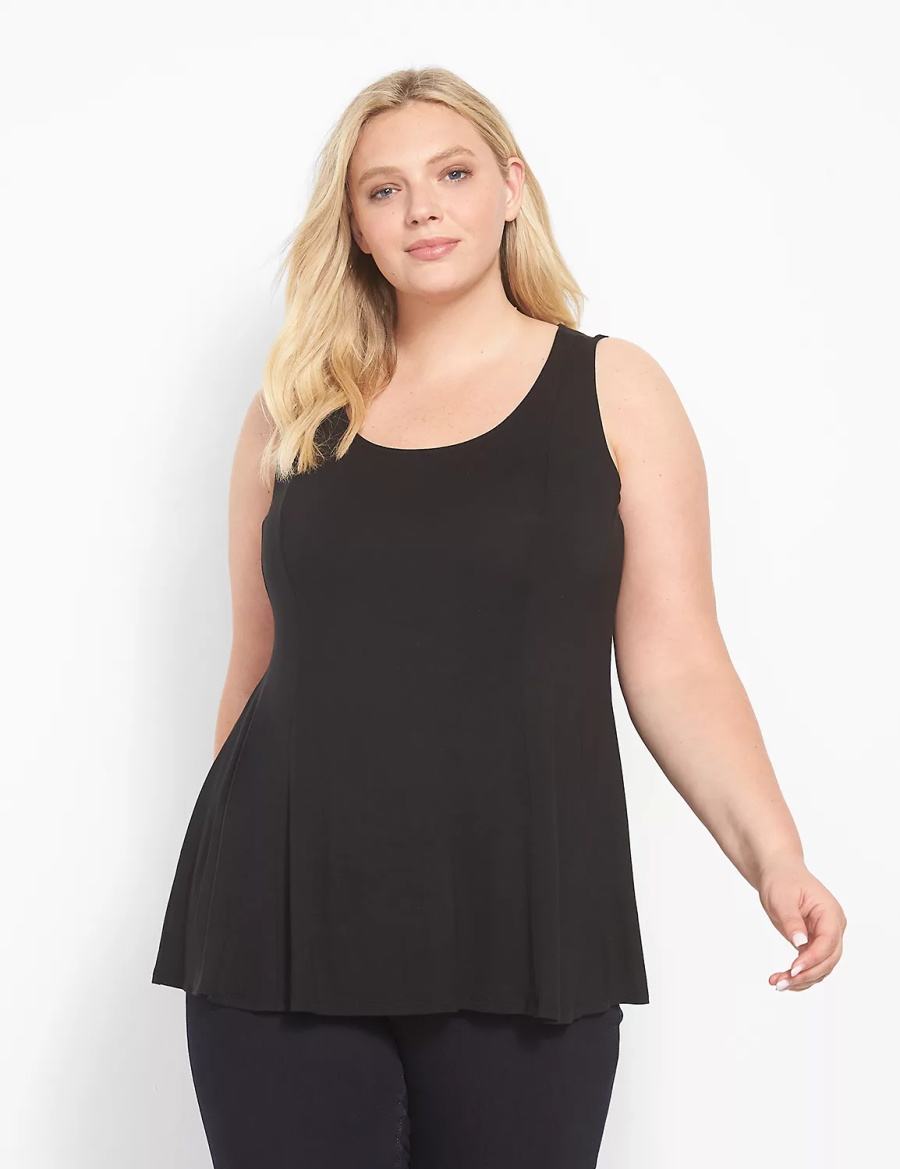 Lane Bryant Classic Scoop-Neck Fit & Flare Women Tank Top Black | PMD1518TF