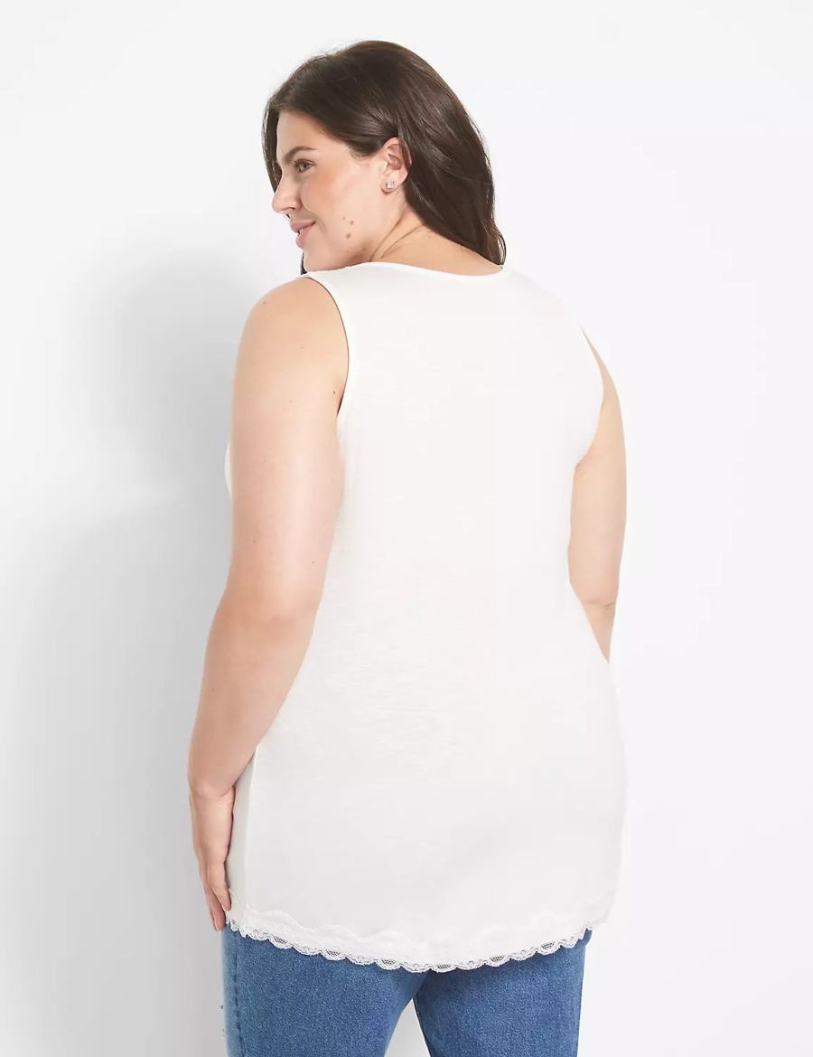 Lane Bryant Classic V-Neck Lace-Trim Women Tank Top White Rose | QBY875DZ