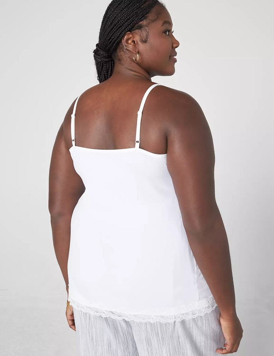 Lane Bryant Classic V-Neck Lace Trim Cami Women Tank Top White | XJM3018XB