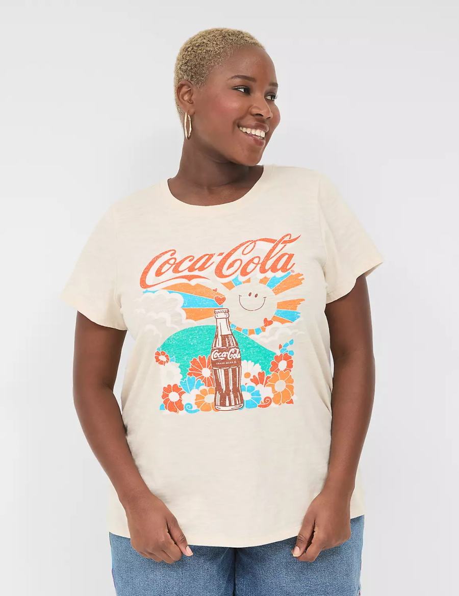 Lane Bryant Coca-Cola Graphic Tee Women T Shirts Cream White | JXO6168FH