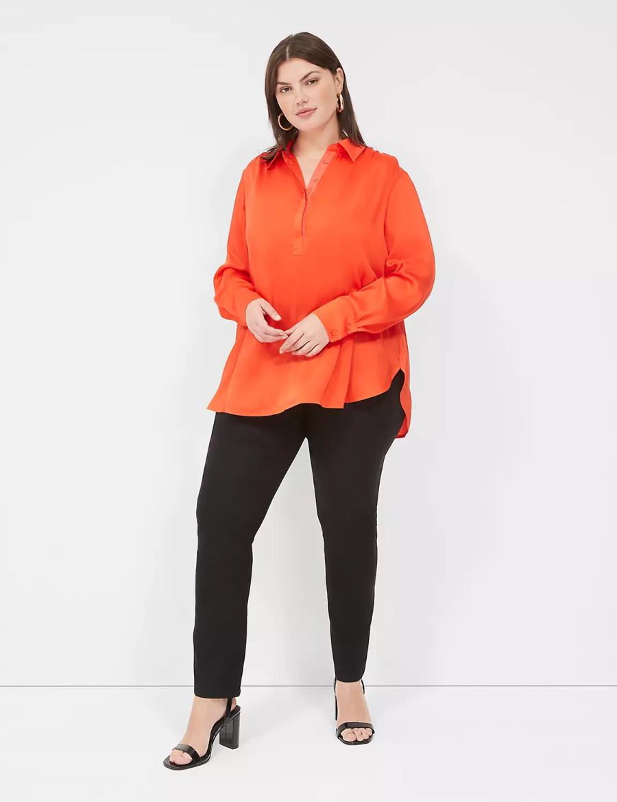 Lane Bryant Collared Step-Hem Women Blouse Light Red | HHK9234ND