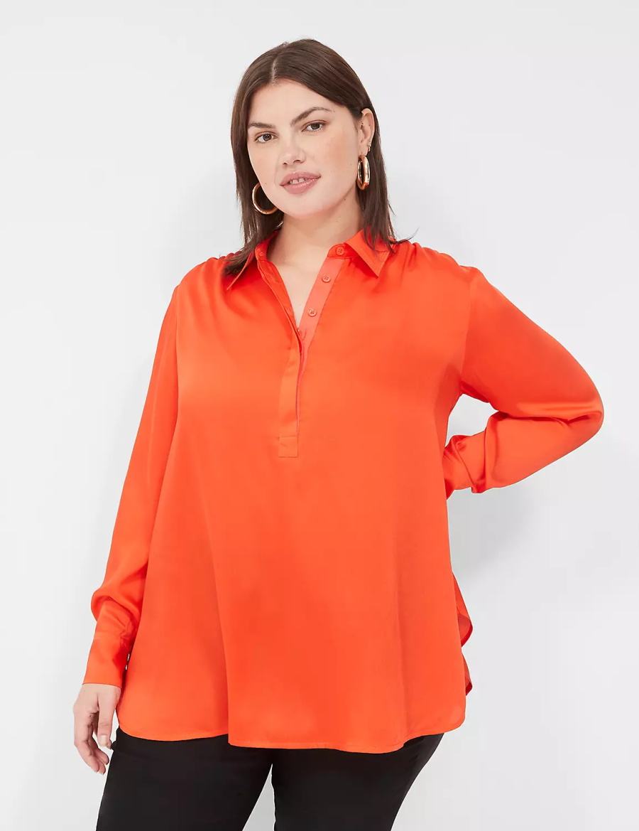 Lane Bryant Collared Step-Hem Women Blouse Light Red | HHK9234ND