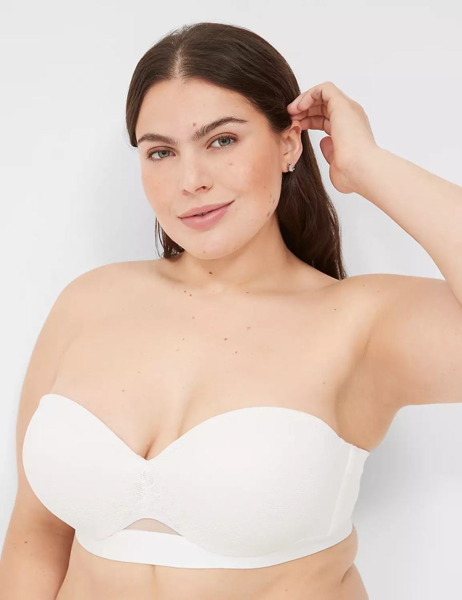 Lane Bryant Comfort Bliss Lightly Lined Multi-Way With Lace Women Strapless Bra White | TOZ9950UT