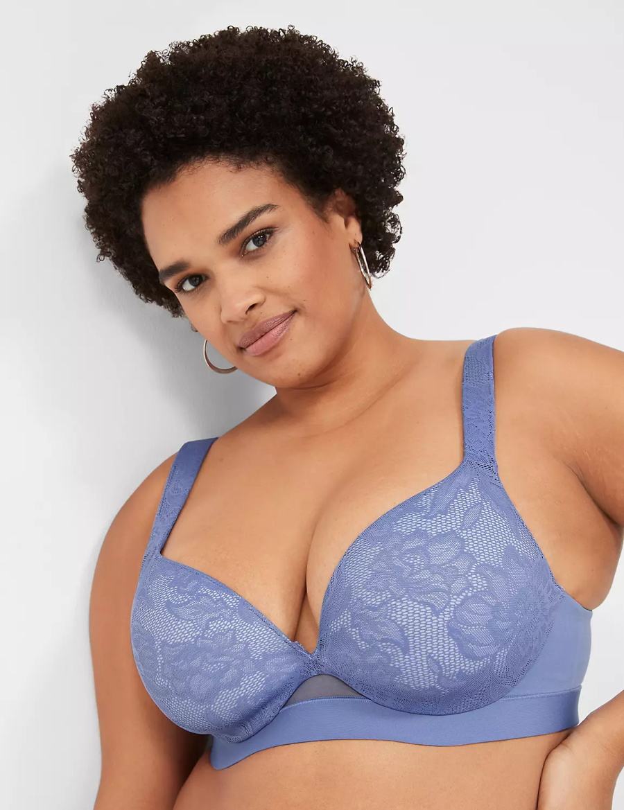 Lane Bryant Comfort Bliss Lightly Lined Plunge Women Bralettes Blue | ZPI4599MK