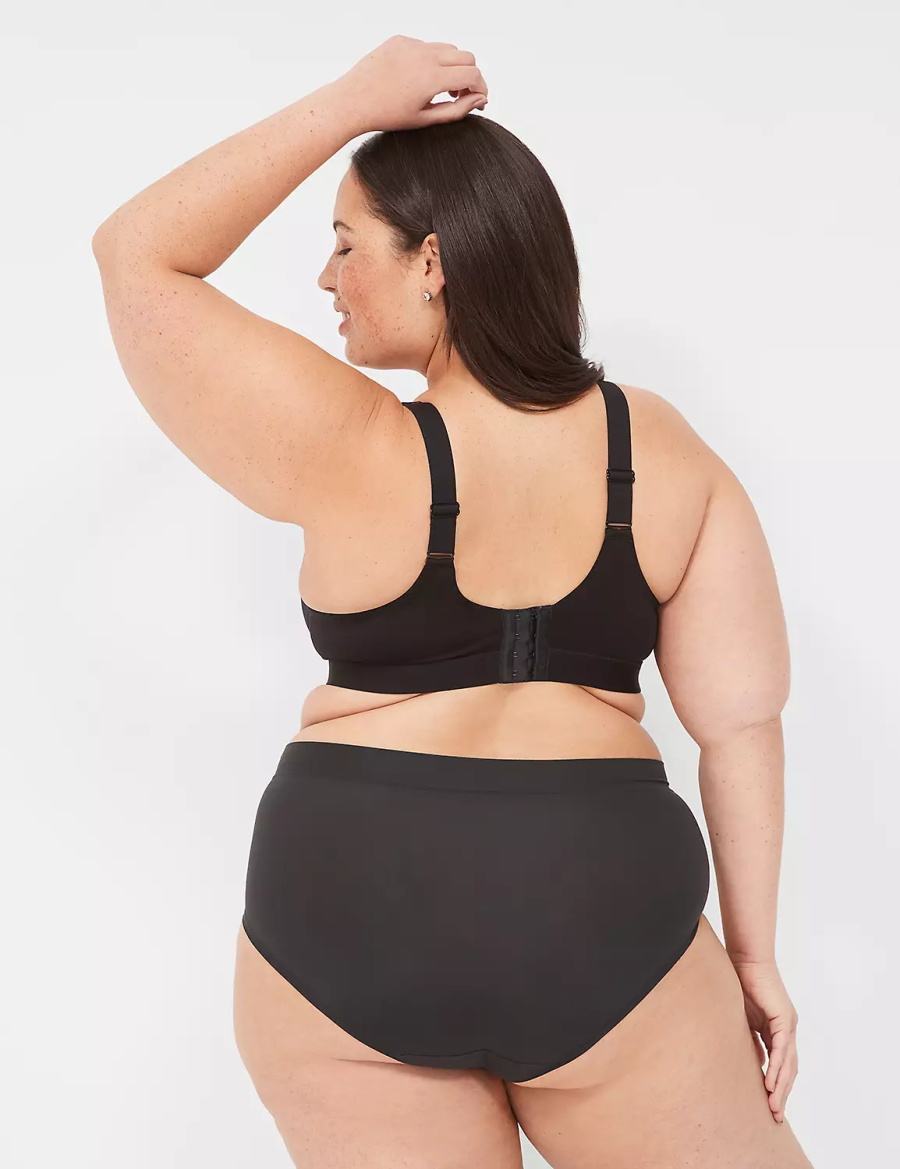 Lane Bryant Comfort Bliss Lightly Lined Plunge With Lace Women Bralettes Black | UOV341OM