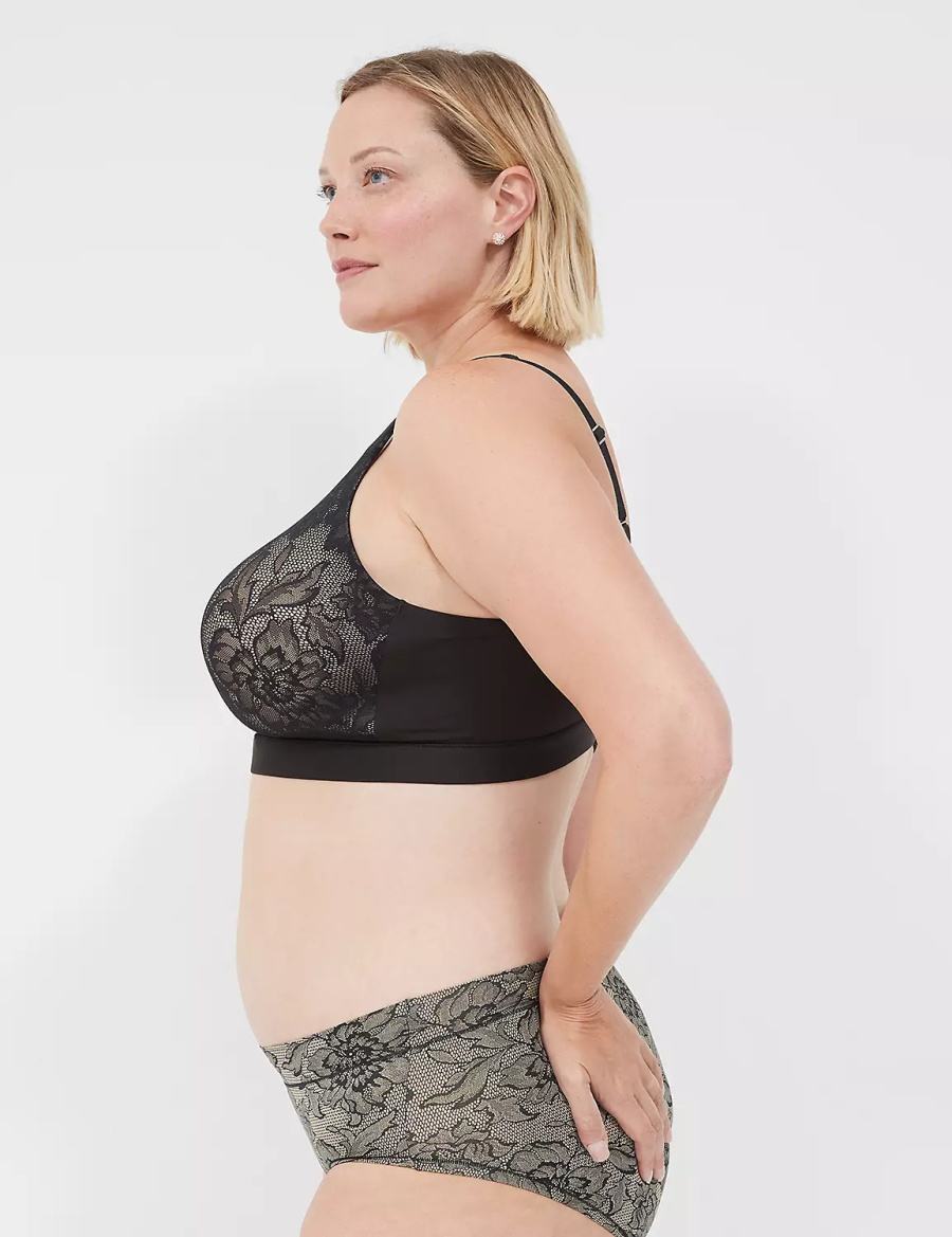 Lane Bryant Comfort Bliss Lightly Lined No-Wire With Lace Women Bralettes Black | YLP7967AT