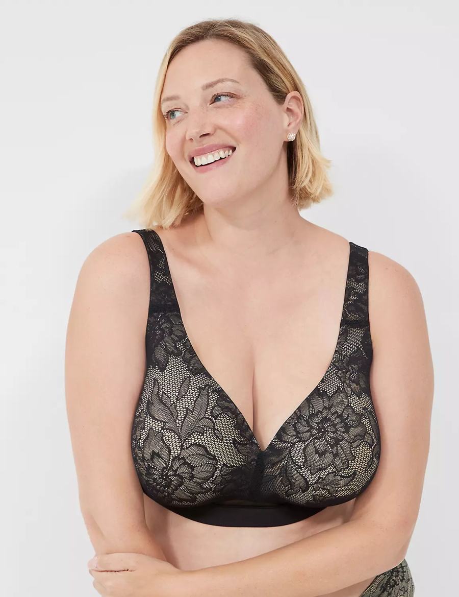 Lane Bryant Comfort Bliss Lightly Lined No-Wire With Lace Women Bralettes Black | YLP7967AT