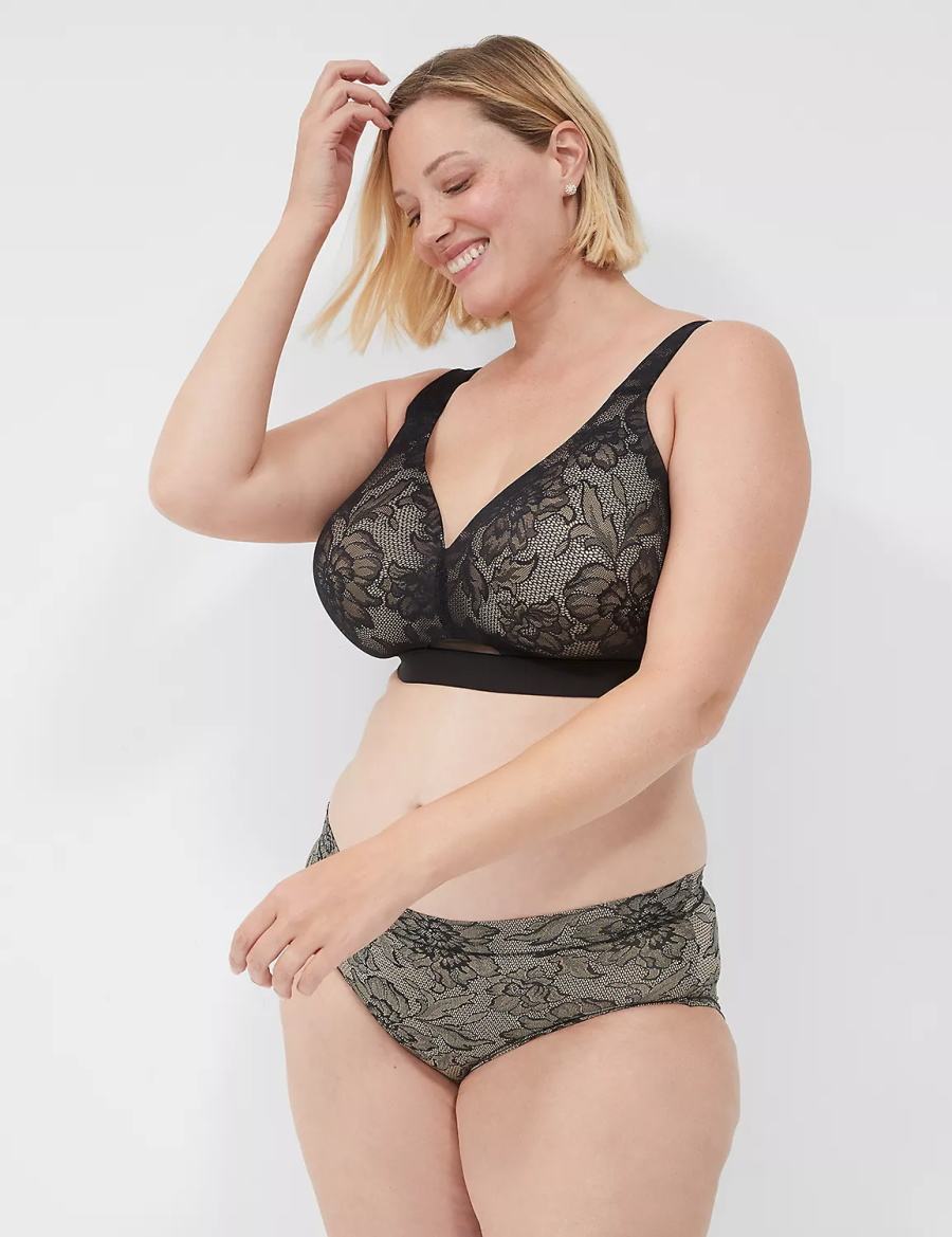 Lane Bryant Comfort Bliss Lightly Lined No-Wire With Lace Women Bralettes Black | YLP7967AT