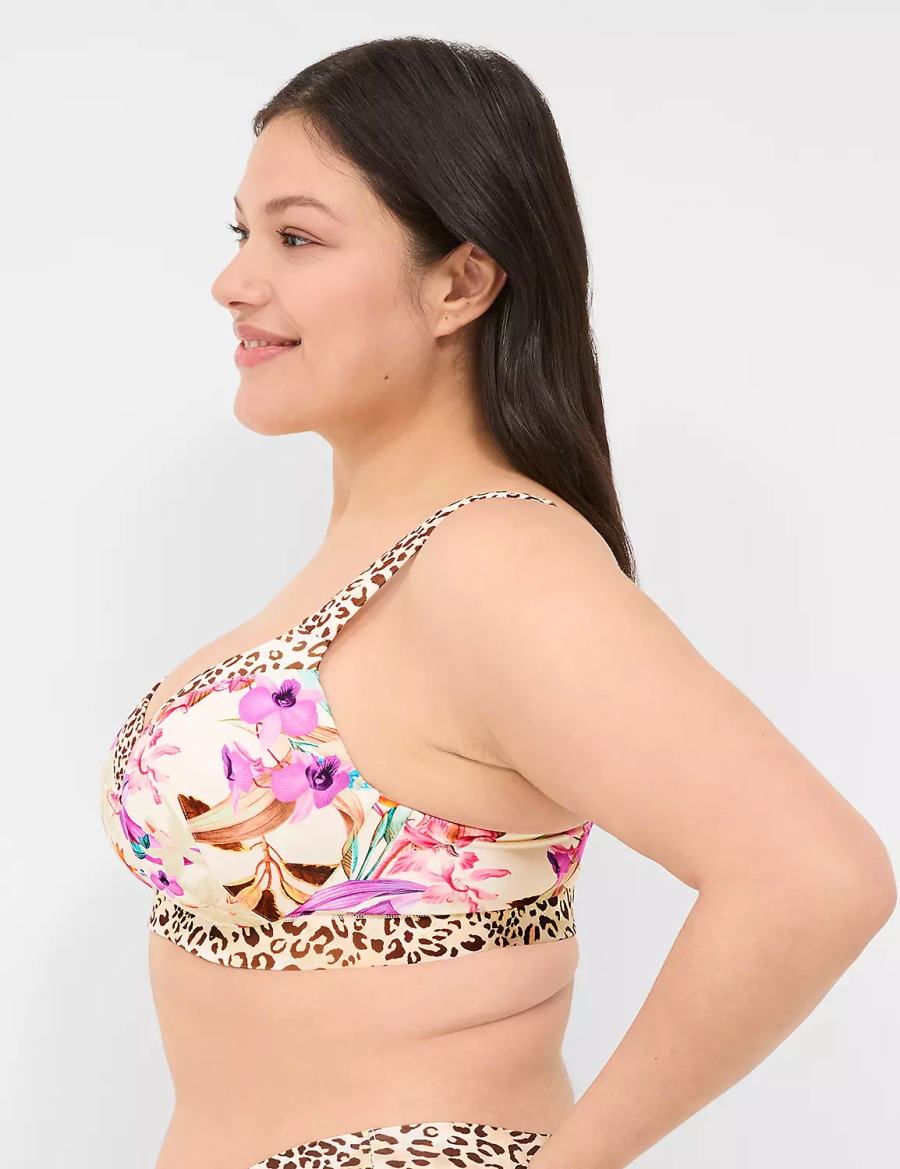 Lane Bryant Comfort Bliss Lightly Lined Plunge Women Bralettes White Multicolor | XMY9685RP