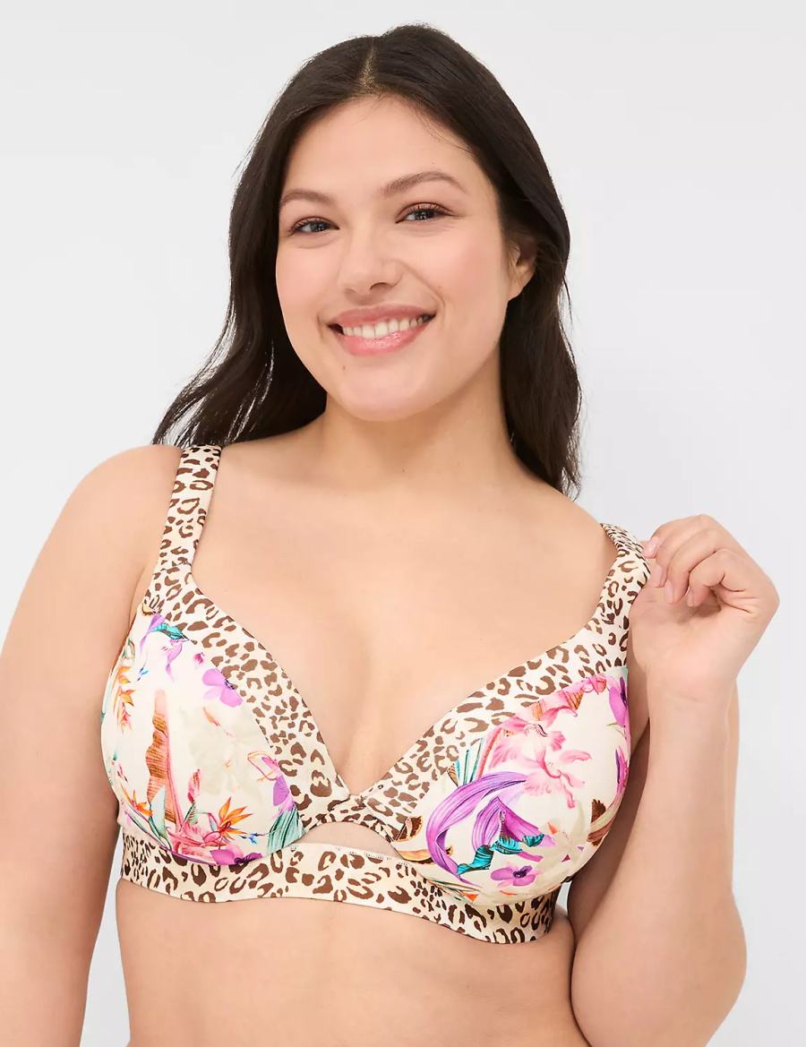 Lane Bryant Comfort Bliss Lightly Lined Plunge Women Bralettes White Multicolor | XMY9685RP