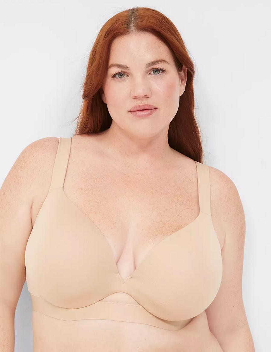 Lane Bryant Comfort Bliss Lightly Lined Plunge Women Bralettes Beige | UFI2956DX