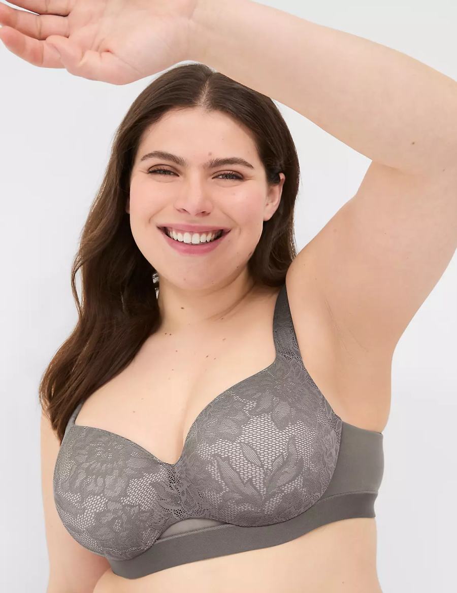 Lane Bryant Comfort Bliss Lightly Lined With Lace Women Balconette Bra Dark Grey | LPA2652UQ